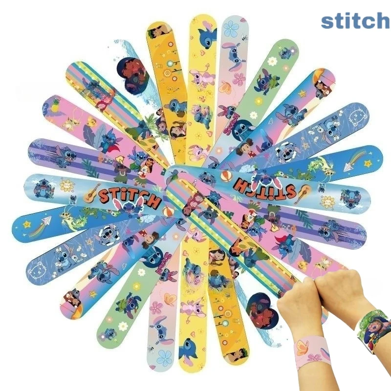 12pcs Disney Lilo Stitch Slap Bracelets for Kids Stitch Anime Figure Wristand Slap Bracelets for Christmas Party Gifts Toys