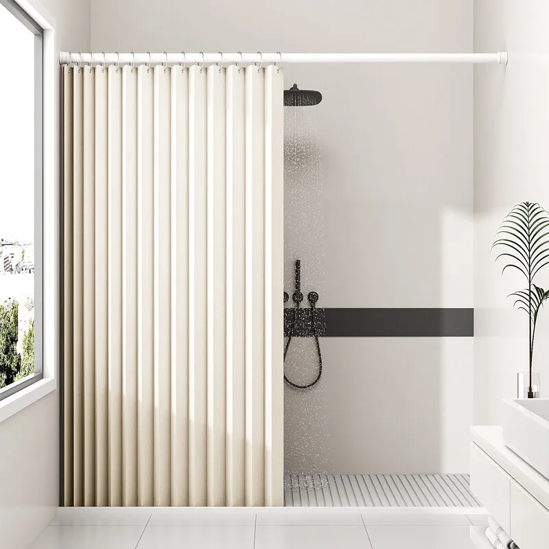 Fold Design Linen Fabric Shower Curtain,Modern Waterproof Neutral Shower Curtain Set,Cloth Luxury Hotel Quality for Bathroom