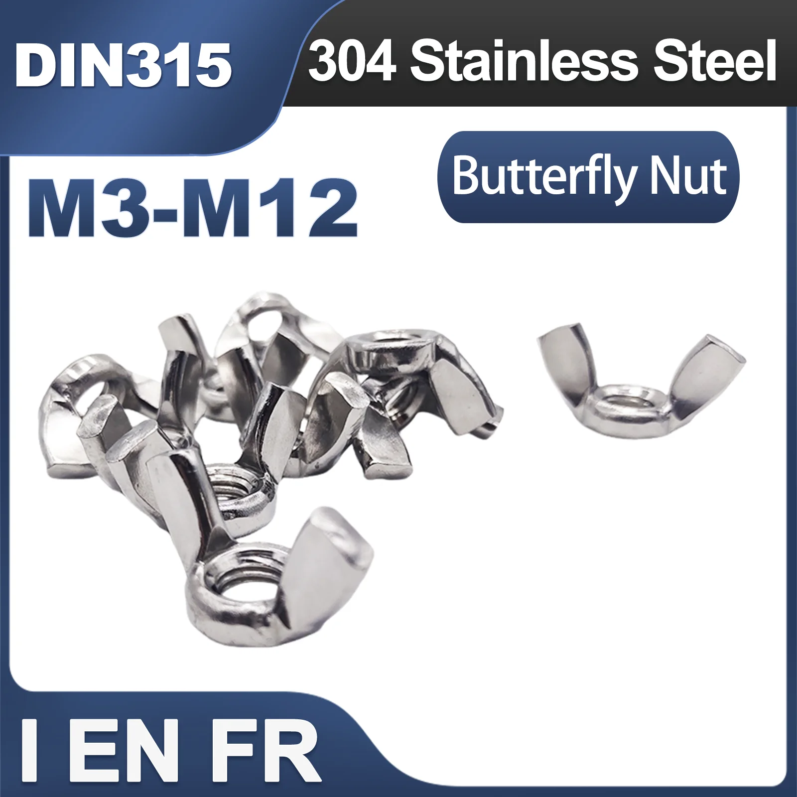 DIN315 M3 M4 M5 M6 M8 M10 M12 GB62 304 Stainless Steel Adjust Thumb Nut Hand Tighten Thumbnut Ingot Butterfly Ear Wing Nut