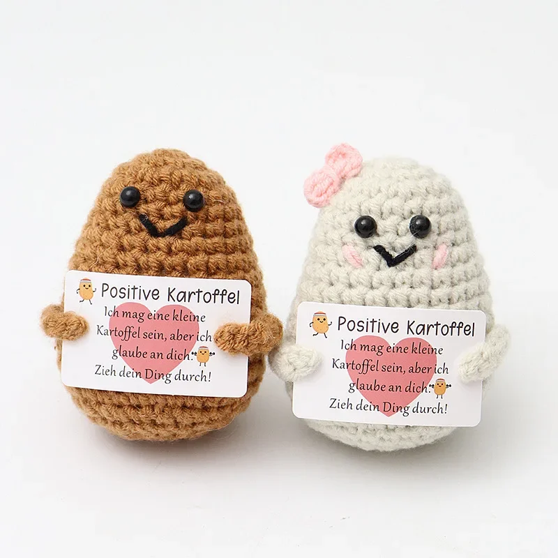 New Positive Energy Potato Hug Pocket Mini Handmade Plush Wool Knitting Doll with Card Funny Christams Gift Home Room Decoration