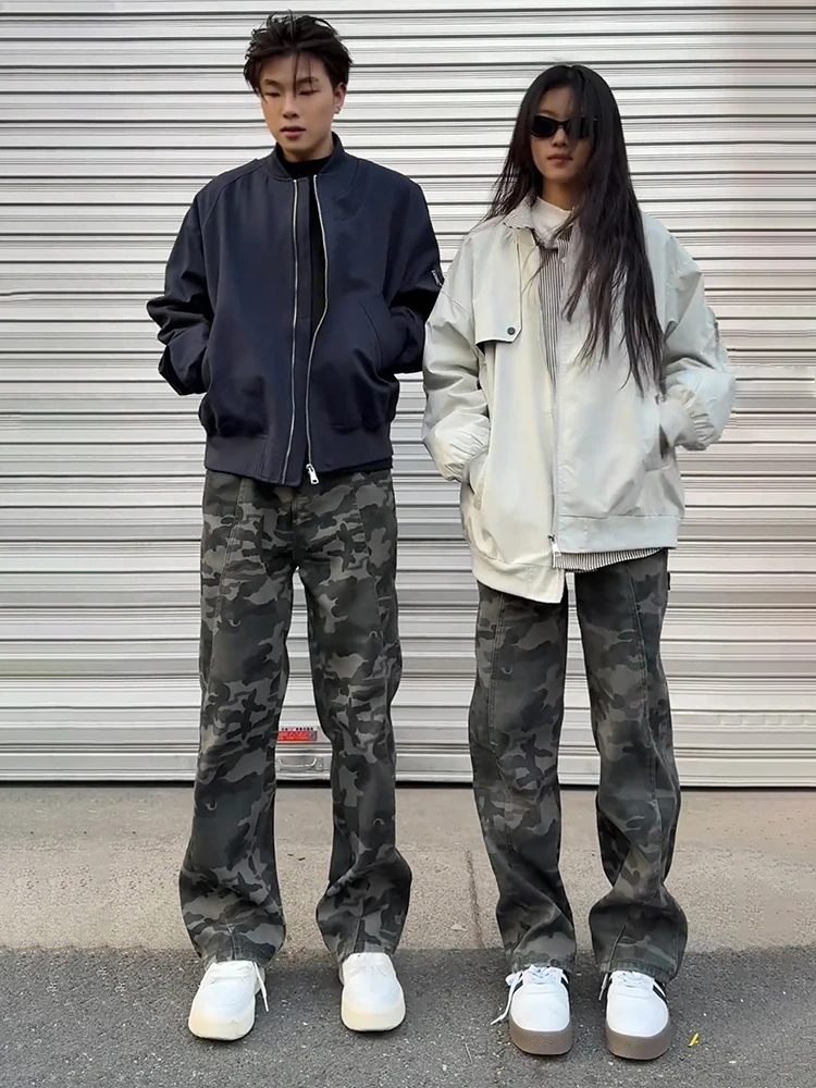 

American Sle Camouflage Work Pants Men's Cleanfit Deconstructed Knife Pants Vibe Straight Leg Spring Autumn Micro Flare Jeans