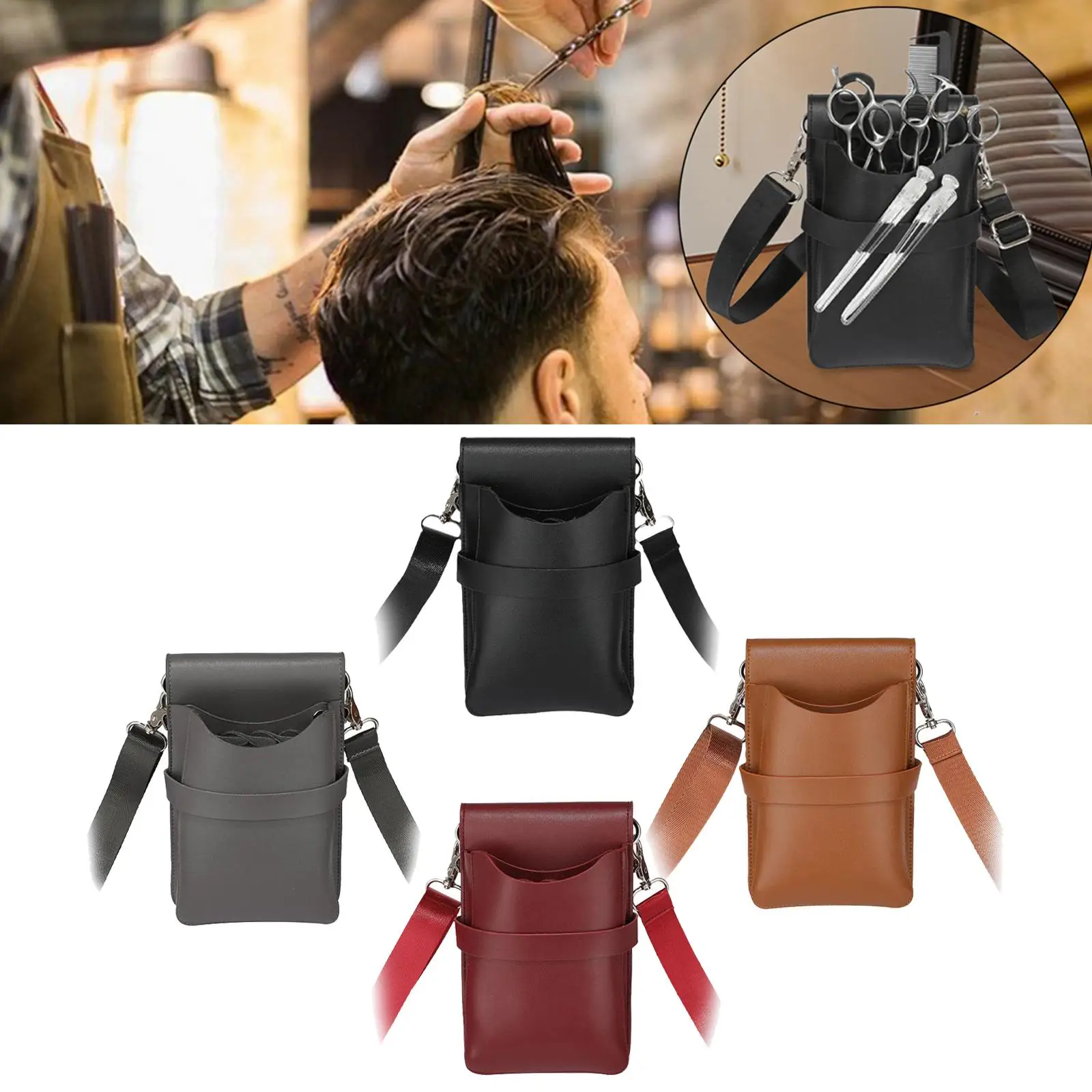 

Barber Tool Storage Bag Hairdresser Scissors Holder PU Leather Waist Pouch
