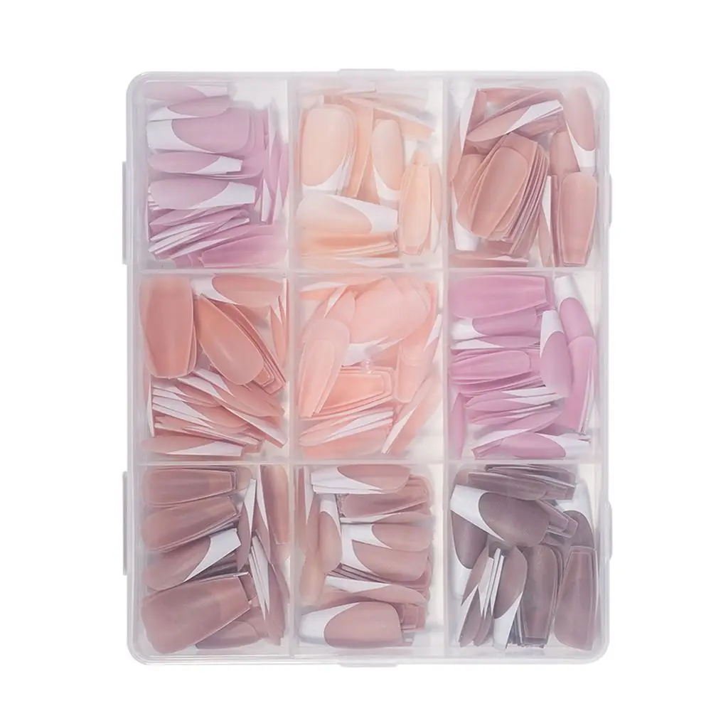 270Pcs 9 in 1 French Tip Press on Nails Reusable No Mark Nude Natural Soft Nail Tips Set 3D Half Cover French False Nails Lady