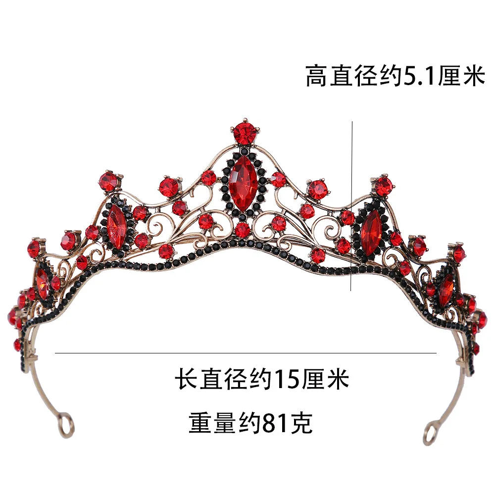 DIEZI Baroque Vintage Red Crystal Tiara Crown Girls Party Korean Simple Bridal Bride Rhinestone Crown Hair Dress Accessories