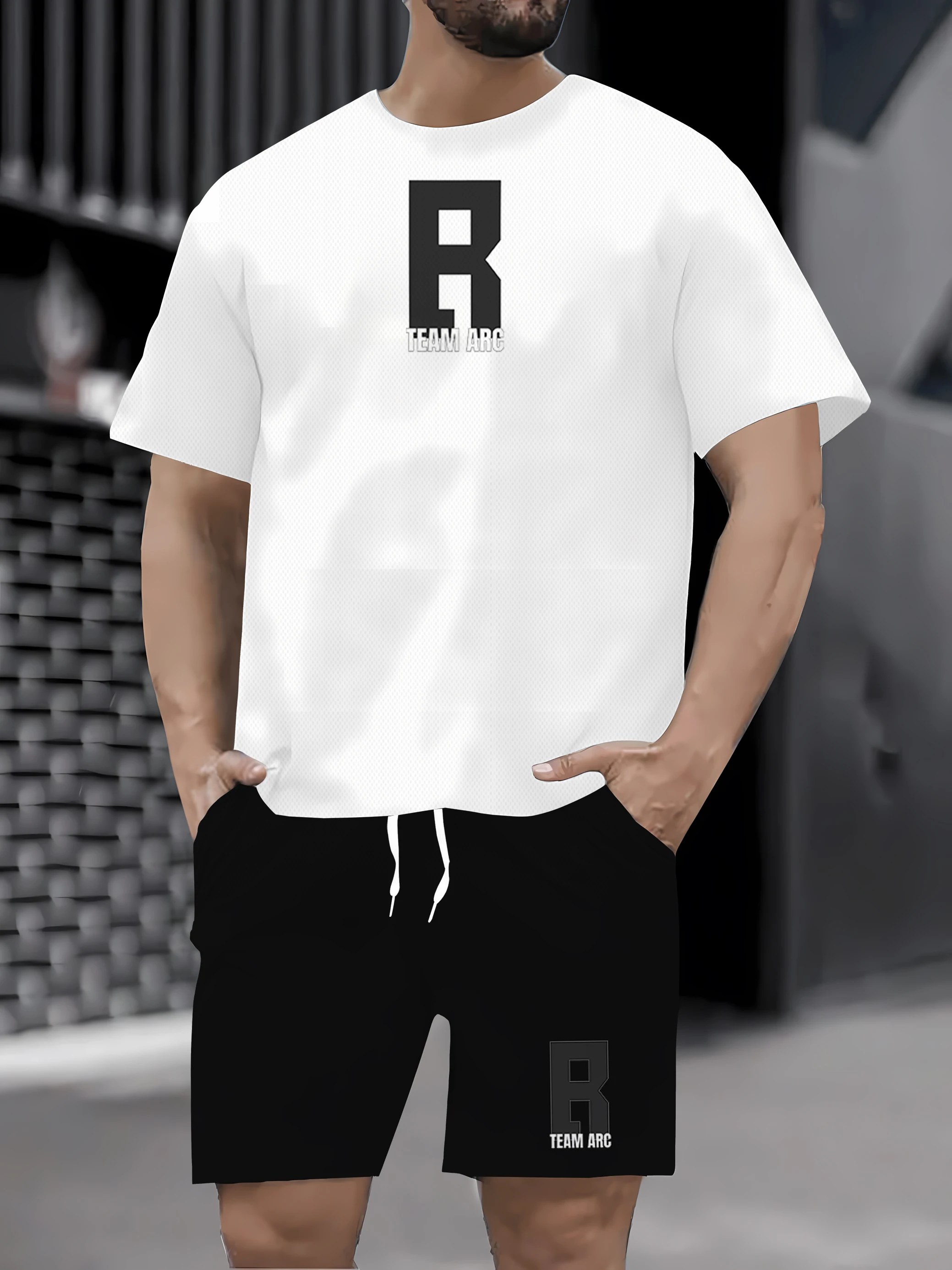 

Conjunto de camiseta e shorts masculinos de verão casual solto de manga curta, essencial para secagem rápida, respirável e confo