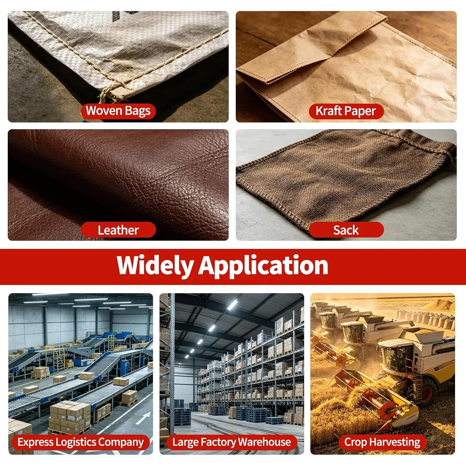 Leather Heavy Duty Sewing Machine Industrial Canvas Stitching Closer 110V ﻿ | 2,600 Stitch 10mm Max Thickness 190W 18000rpm w/2 Thread Spools 3 Blades, Red For Logistics Factory Sealing Sack Woven Bag view 8