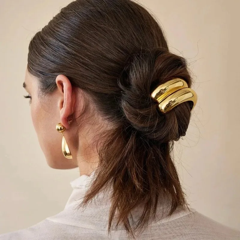 FFLACELL 2024 Design Geometric Glossy Gold Silver Color Metal Eggshell Hairgrips Barrettes for Women Girls Party Hairwear image 6