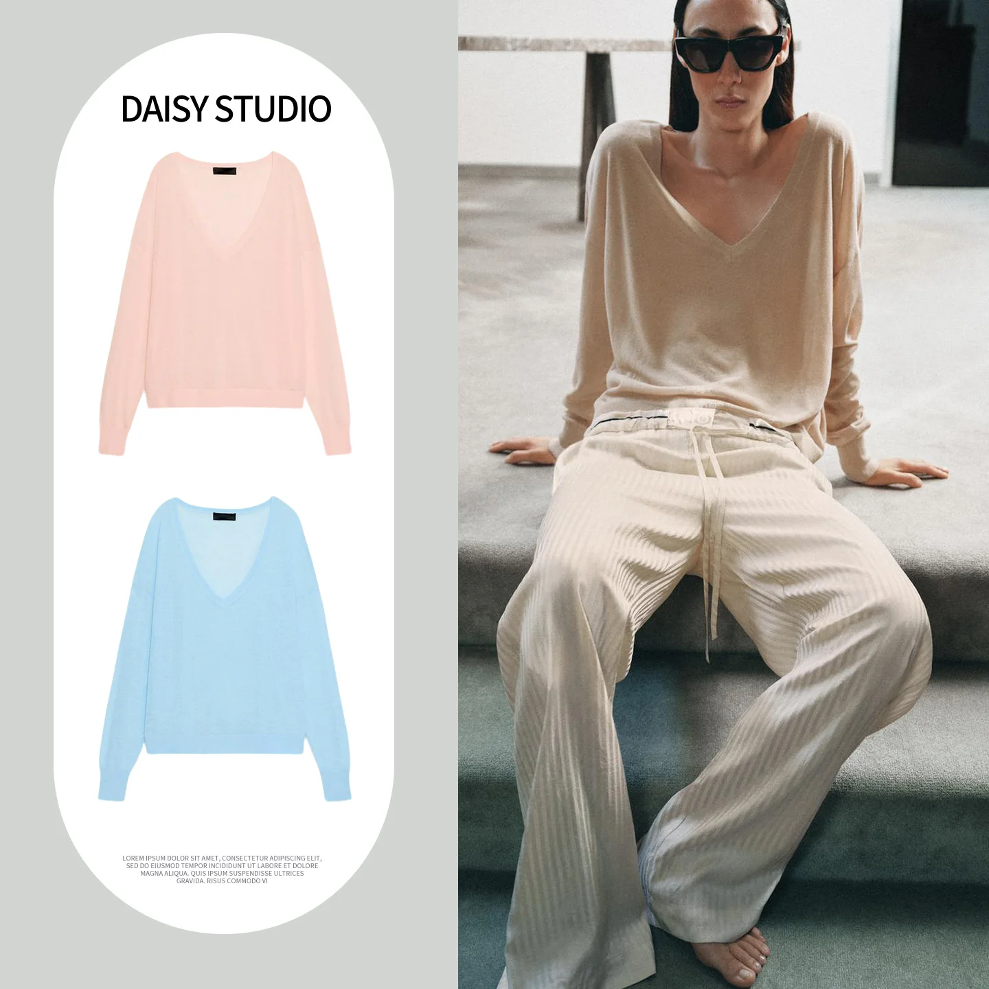 Spring Summer New Arrival Women's Loose Fit Long Sleeve Casual Commute Fine Needle V Neck Knitwear Top Polyester Fiber
