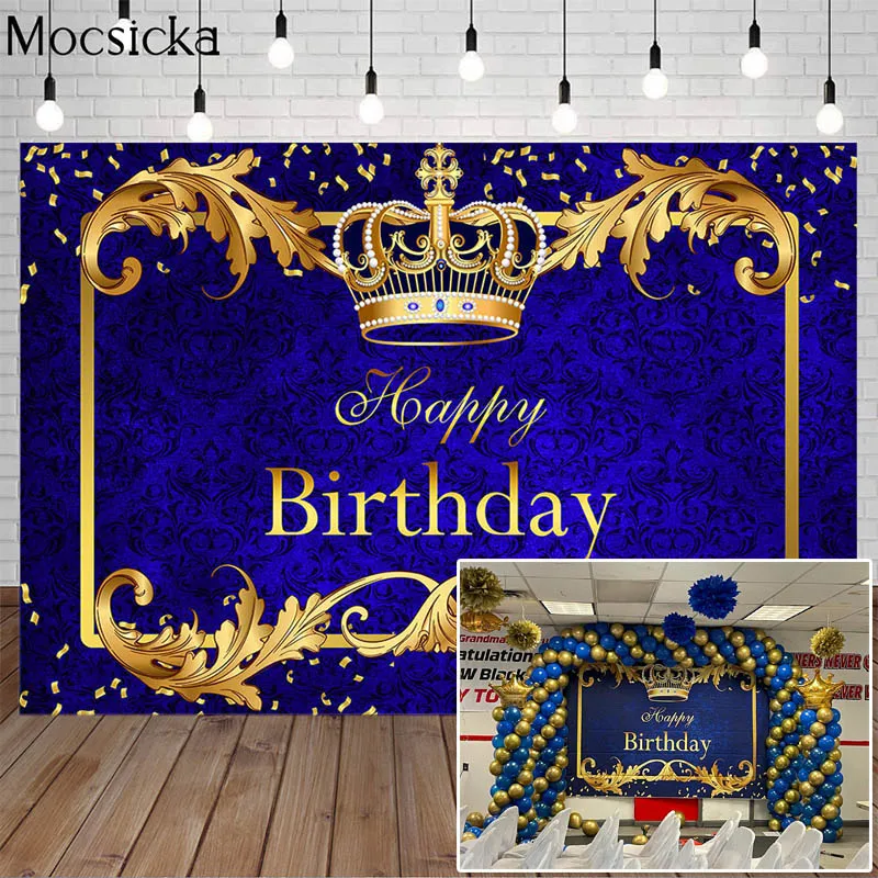 الأمير الصغير الملكي بوي عيد ميلاد سعيد خلفية الذهب تاج ديكور الحفلات راية الطفل 1st عيد ميلاد صورة خلفية كابينة تصوير