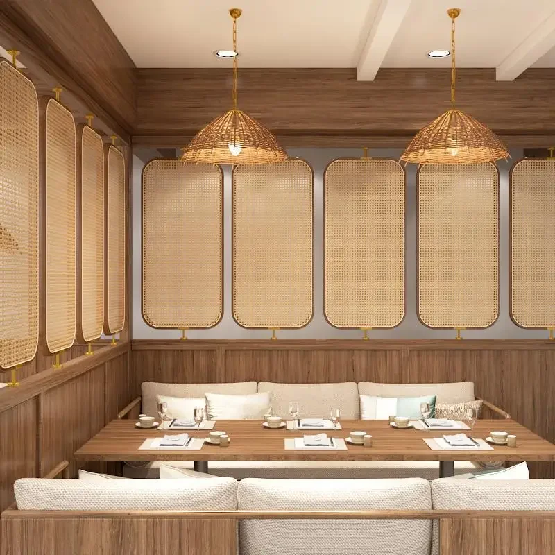 Japanese-style rotating simple rattan screen restaurant hotel lobby partition can be used for bed and breakfast wabi-sabi wind