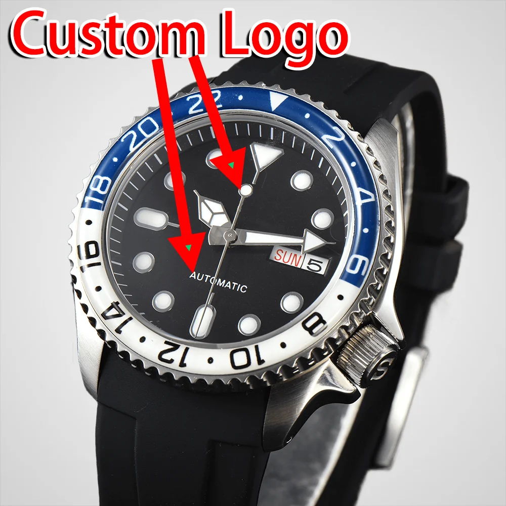 Custom Logo NH 36 42mm Men's Watch NH 36 Automatic Movement Rubber Strap Resin luminous Bezel Sapphire Glass Sport Watches