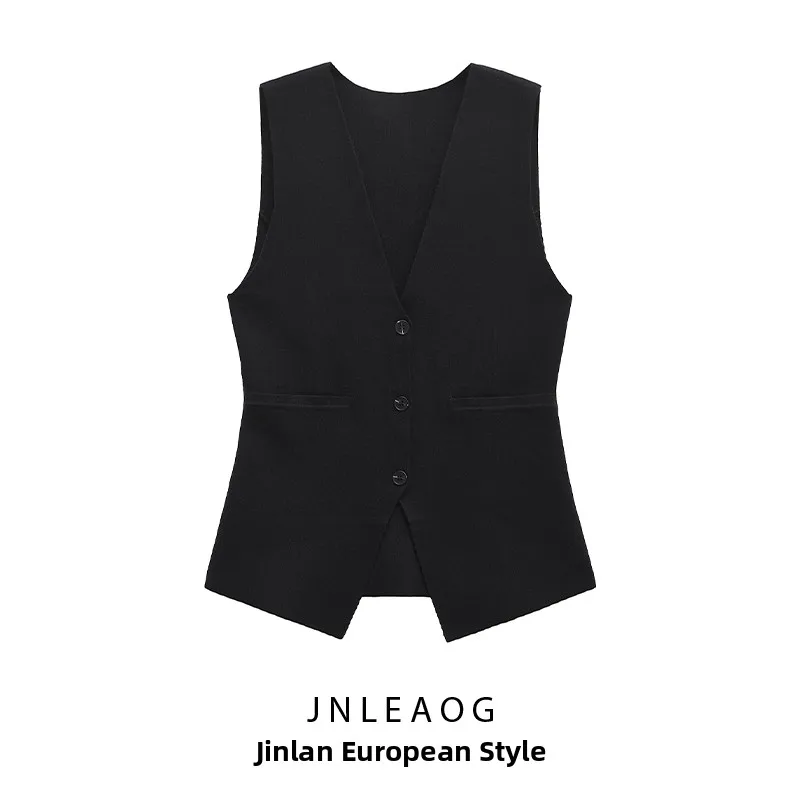 

JNLEAOG Autumn New Women's Faion Design Casual Sle Waist-Cinching Vest Versatile Polyester Fiber V-ne Vest