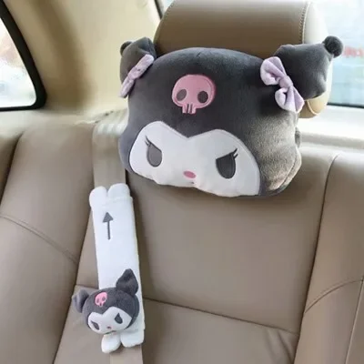 

Sanrio Plush Hello Kitty Kuromi Toy Car Headrest Neck Pillow Seat Belt Cover Anime Figure Soft Car Supplies Kawaii Plushie Doll