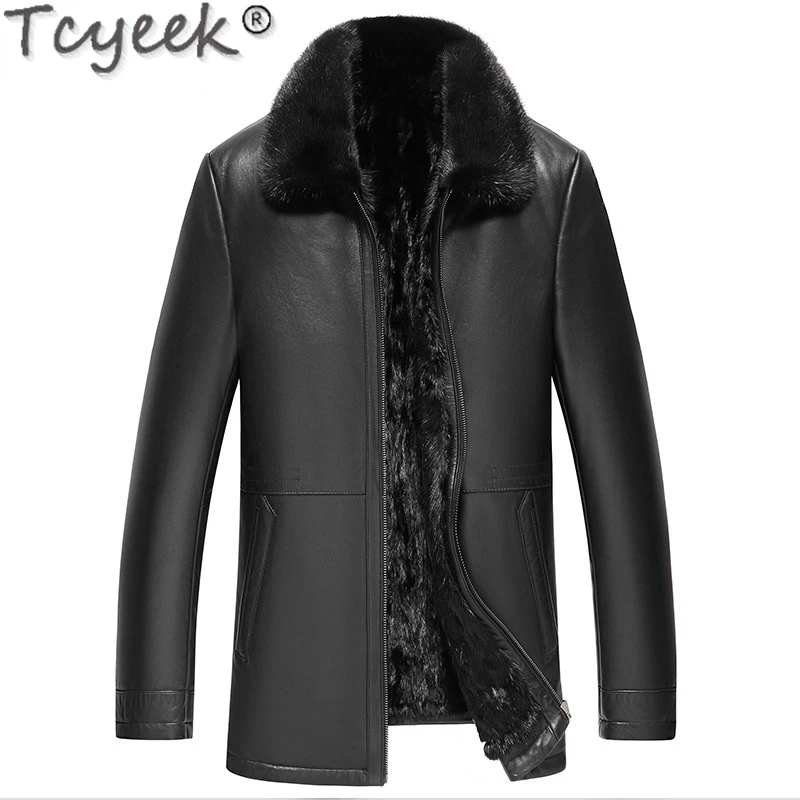 

Tcyeek New 100% Genuine Leather Jacket for Men Clothing Winter Warm Mink Fur Coat Man Fashion Casual Real Sheepskin Coats Black