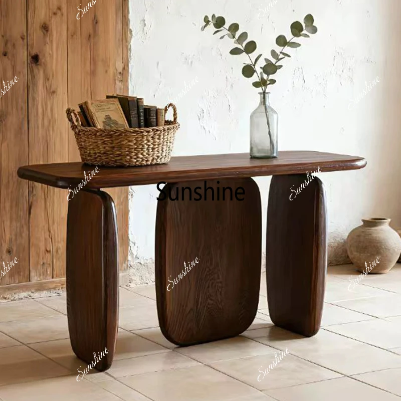

Medieval style solid wood entrance table Villa home entry display partition entrance platform