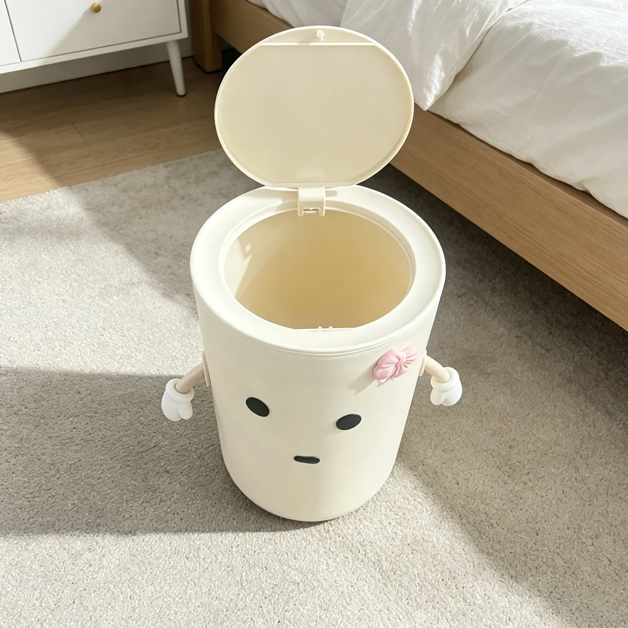 DIY Decorative Round Waste Container with Sealed Flip Lid, Large Capacity Cute Character Bin, Multi-scene Stylish Bin for Home Entryway Office Dorm