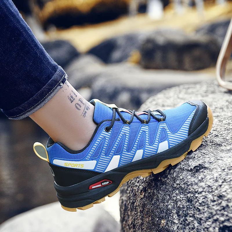 Buty do kolarstwa górskiego LiXingMing Męskie niebieskie, duże, rozmiary do 48 # Antypoślizgowe, bez zamka, rower MTB, turystyka na świeżym