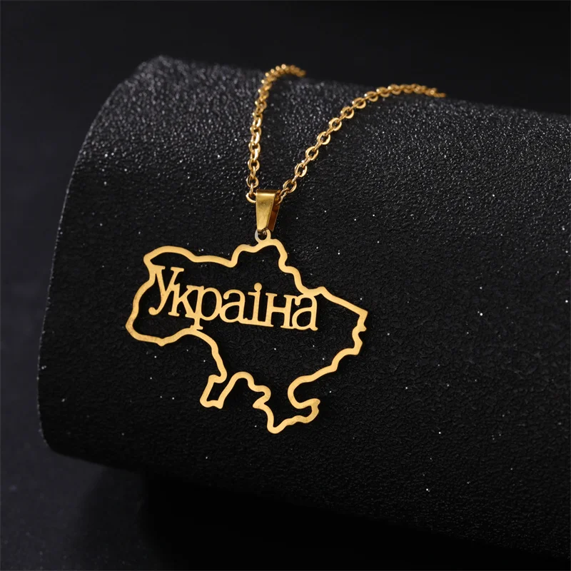 Mode Umriss Ukraine Karte Halskette Kette Halsband Hals Edelstahl Schmuck Ästhetische Halsketten Geschenke accesorios para mujer – Detail 30