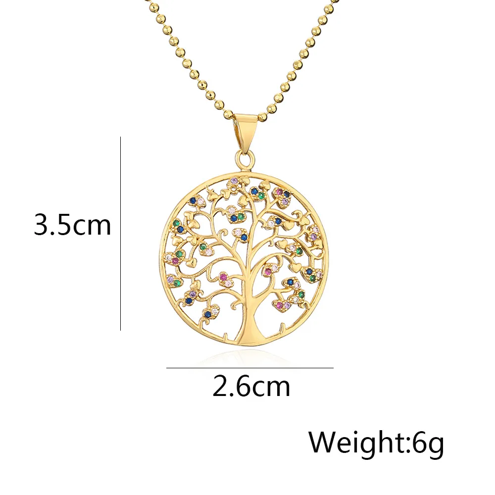 NEWBUY Trendy Gold Color Hollow Design Life Tree Pendant Stainless Steel Chain Necklace AAA Cubic Zirconia Jewelry Femme Bijoux