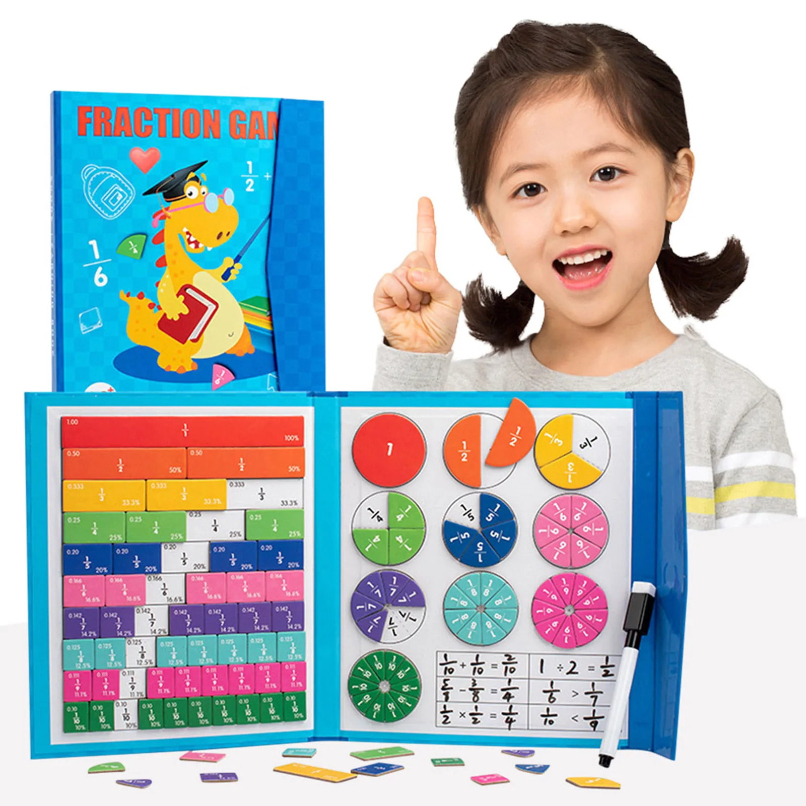 Magnetic Math Master Set for Math Mastery Magnetic Fraction Demonstration Book Fraction Educational Puzzle for 4-5th Grade Kids