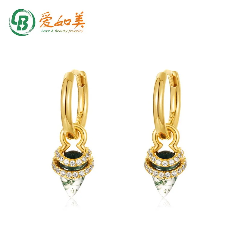 

Personalized Andminimalist Green Moss Earrings, Fashionable Andtrendy 18K Gold PT950 Platinum Silver Plated7-layer Gold Earrings