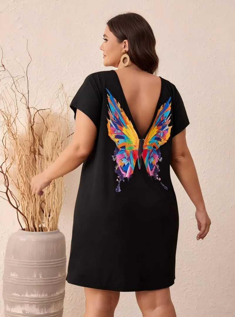 European American Plus Size Women Printed Dress New Fashion Short Sleeve Casual Midi Dress Hot Selling