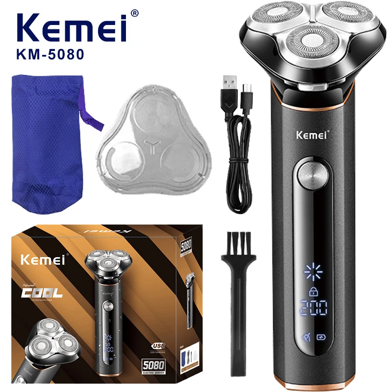 

Kemei Electric Razor for Men - Cordless Mens Shaver Wet and Dry Rotary Shaver with LCD Display & Travel Lock Ideal Gifts for Men