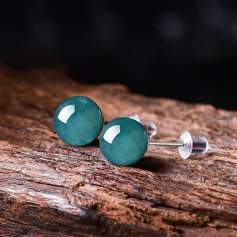 

S925 Burmese Jade Ballpoint Ice Species Earrings Amulet Charm Jewelry Lucky Women Luxury Natural Talismans Certificate Charms