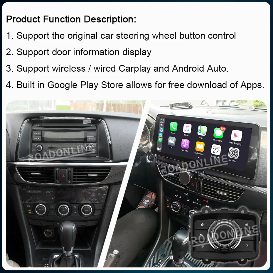 12.3” Android12 For Mazda 6 Mazda6 Atenza 2014-2016 8-Core GPS Car Multimedia Player Stereo Receiver Radio With Joystick CarPlay