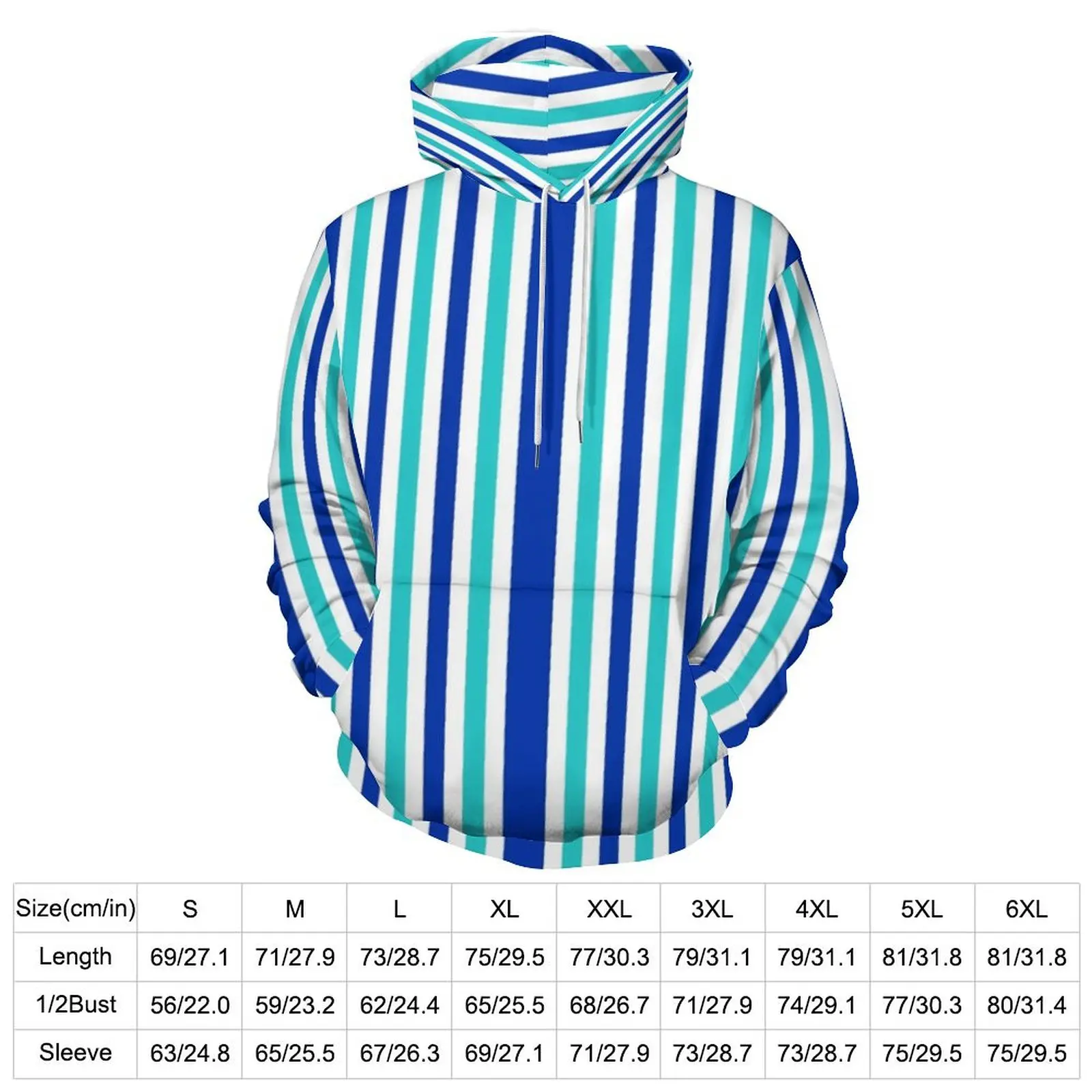 Vertical Striped Hoodies Blue And White Korean Fashion Casual Hoodie Long Sleeve Y2k Graphic Hooded Sweatshirts Birthday Present