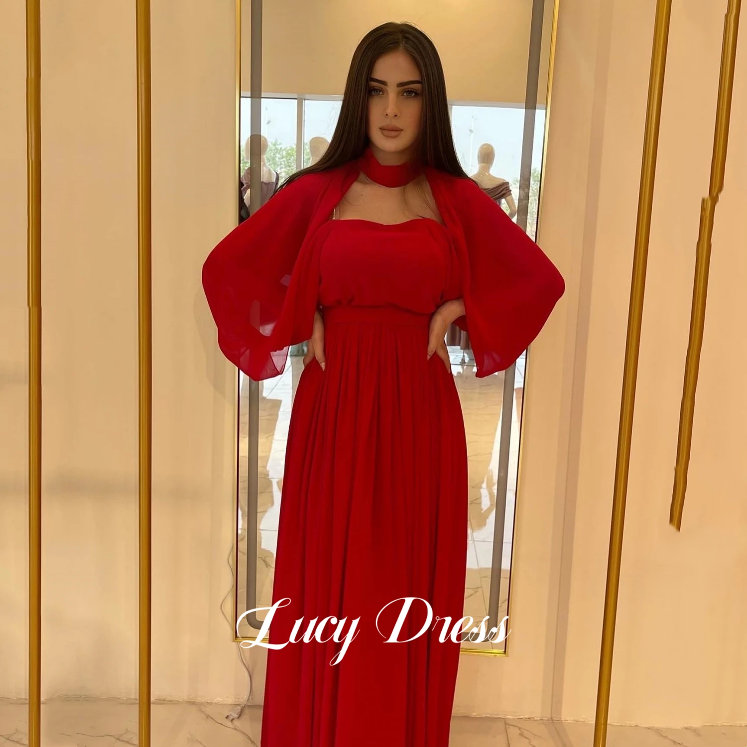 

Lucy Eid Al-fitr Wedding Dress Party Evening Elegant Luxury Celebrity Chiffon Luxurious Women's Evening Dresses for Prom Red