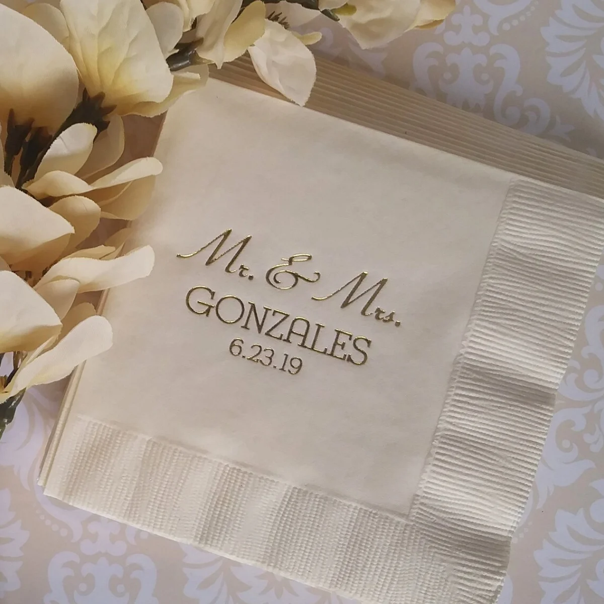 

50pcs Personalized cocktail napkins Mr & Mrs wedding cocktail napkins NEW reception napkins anniversary napkins