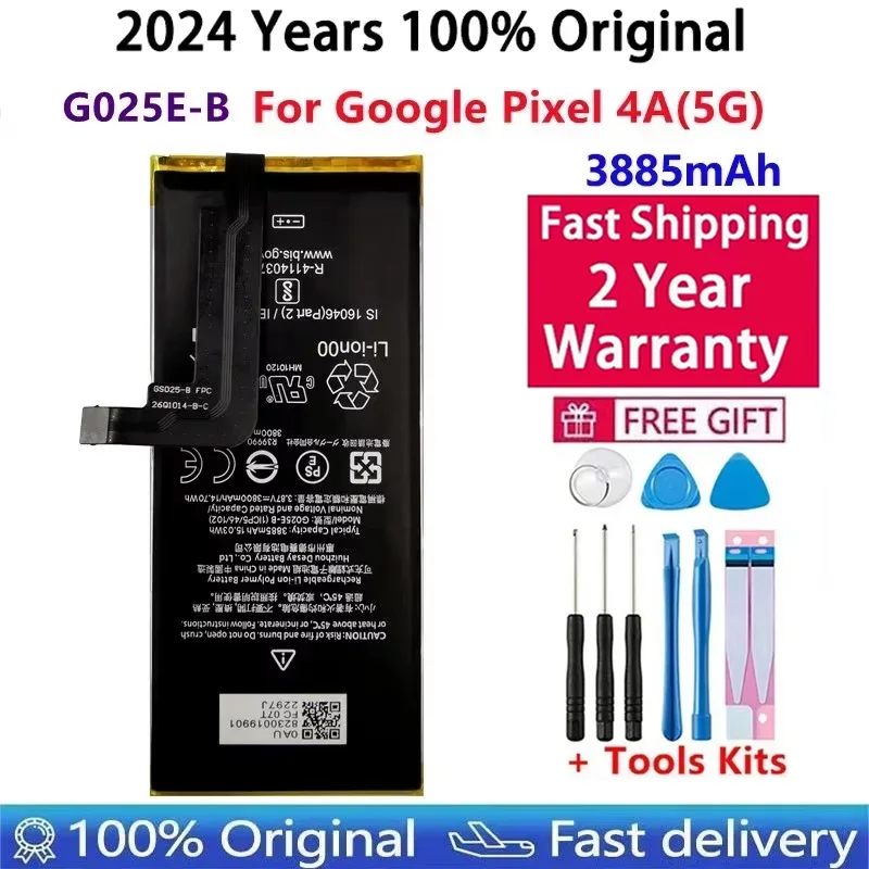 

100% Original New High Quality G025E-B 3885mAh Phone Replacement Battery For Google Pixel 4A 5G Version Batteries Bateria +Tools