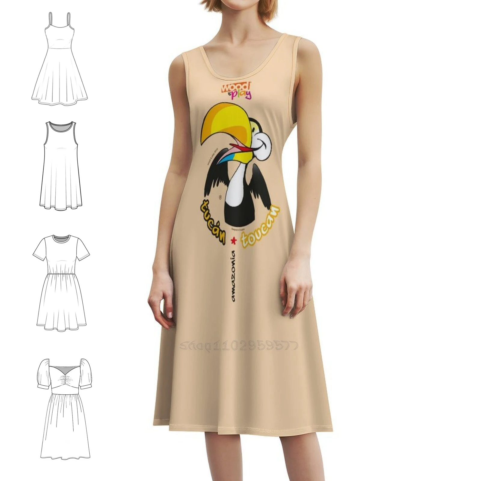 فستان عطلة مثير من Toucan Wood&Play للنساء لحفلات الشاطئ وأعياد الميلاد فستان قصير كوميدي على شكل طيور الغابة كارتونية رائعة للنساء
