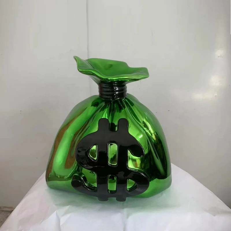 pp-Creative Pop Art Green Dollar Money Bag Sculpture Popular Resin Indoor Home Decor Statue Office Store Hotel Decoration Gift