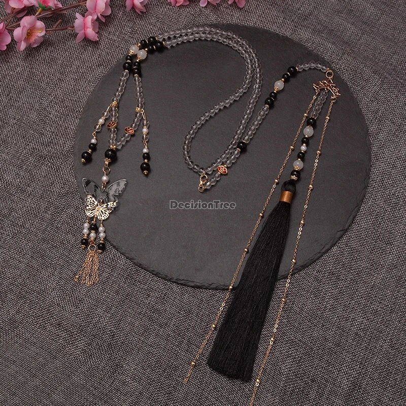 

2024 new chinese improved exquisite hanfu accessories necklace long collar tassel ming dynasty style hanfu butterfly pendant b22