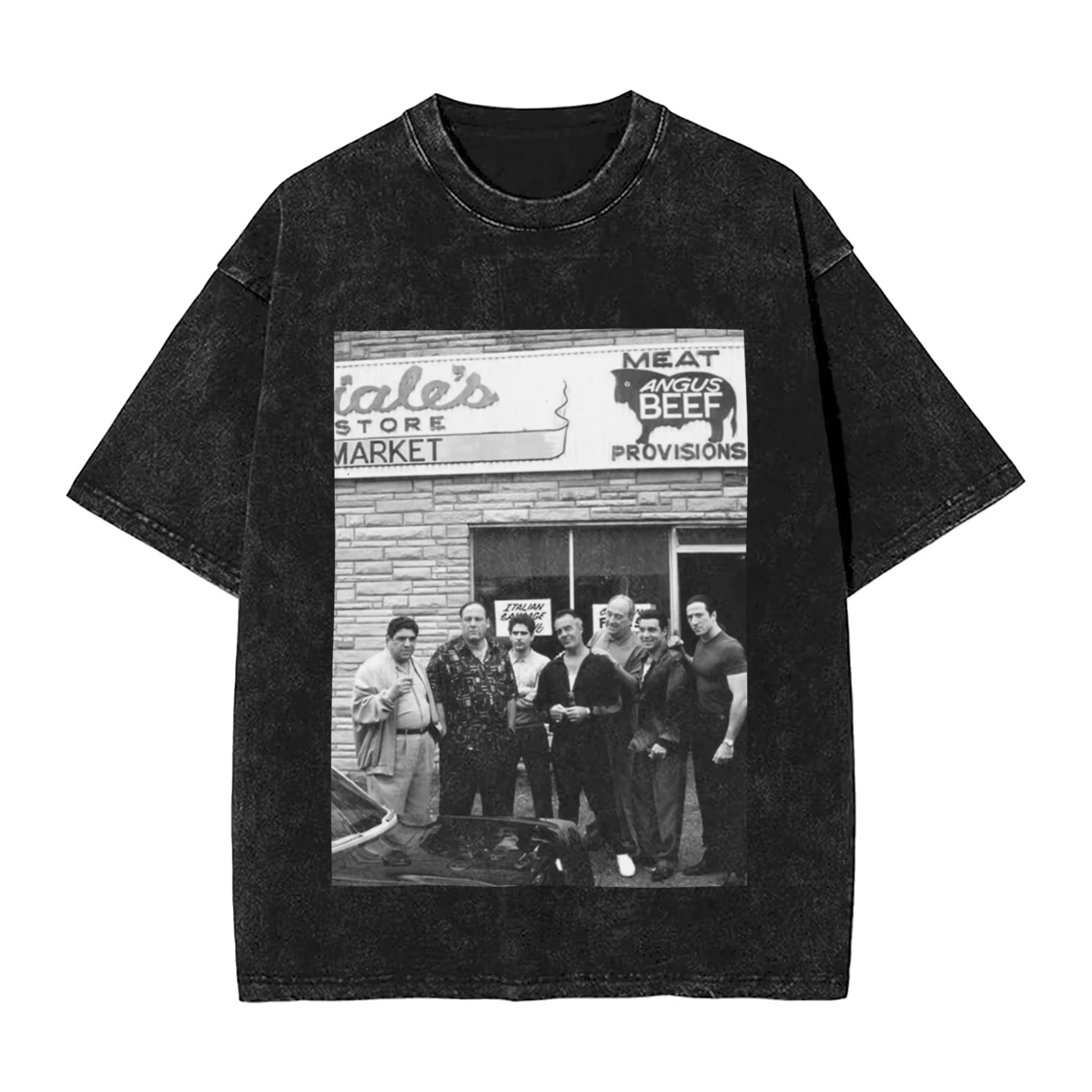 2025 زوجين تي شيرت سوبرانوس الأسرة غسلها تي شيرت الهبي الصيف تي شيرت خمر نمط ملابس قطنية حجم كبير 3XL