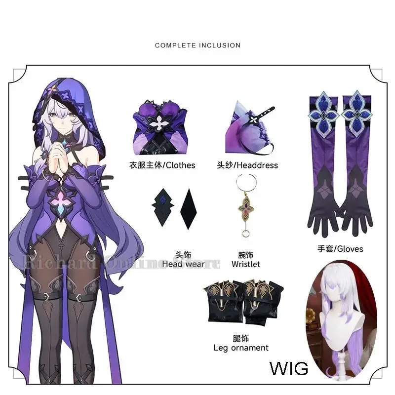 Honkai-Star Rail Black FzCosplay Costume pour femme, perruque, jeu d'anime, costume de paupières sexy, violet imbibé, chaussures, ensemble d'Halloween