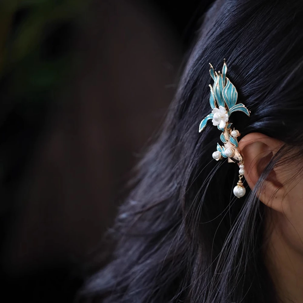 Jepit Rambut Koi Bunga Baru Jepit Rambut Rumbai Mutiara Peri Jepit Rambut Wanita Anak Perempuan Aksesori Rambut Poni Samping