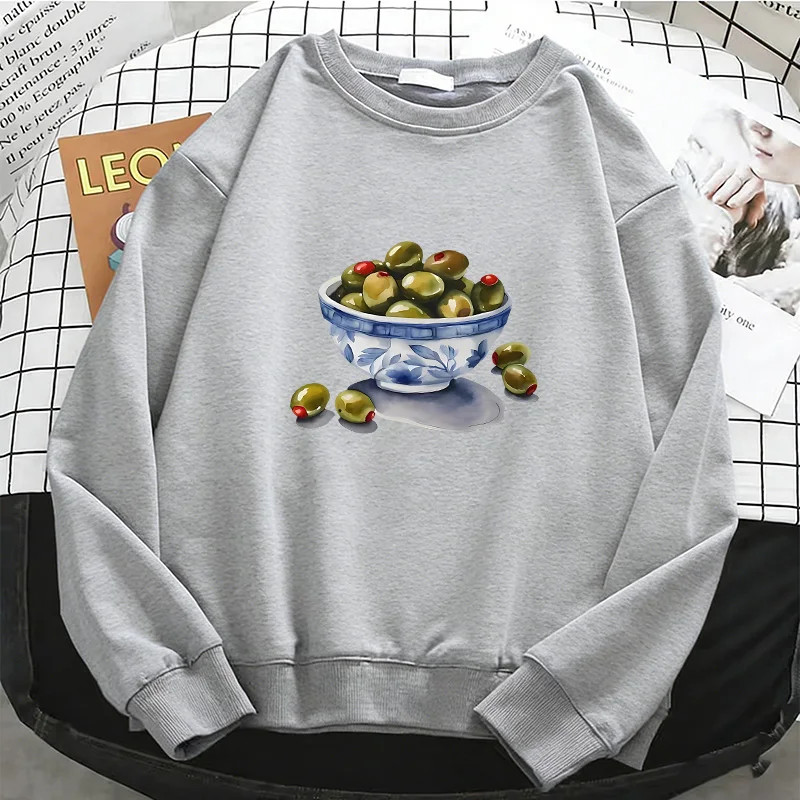 

Gothic Geometric Olive Print Womens Hoodies Basic Warm Fleece Sweatshirt Soft O-Neck Pullover Casual Female Clothes