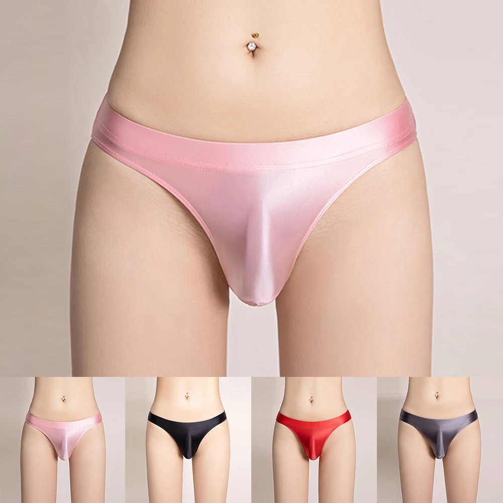 

Men Sexy Briefs Pouch Panties Shiny For Lingerie Soft Sleep Underwear Low Rise Thong Tight Stretch Underpants SolidTrunks T-Back