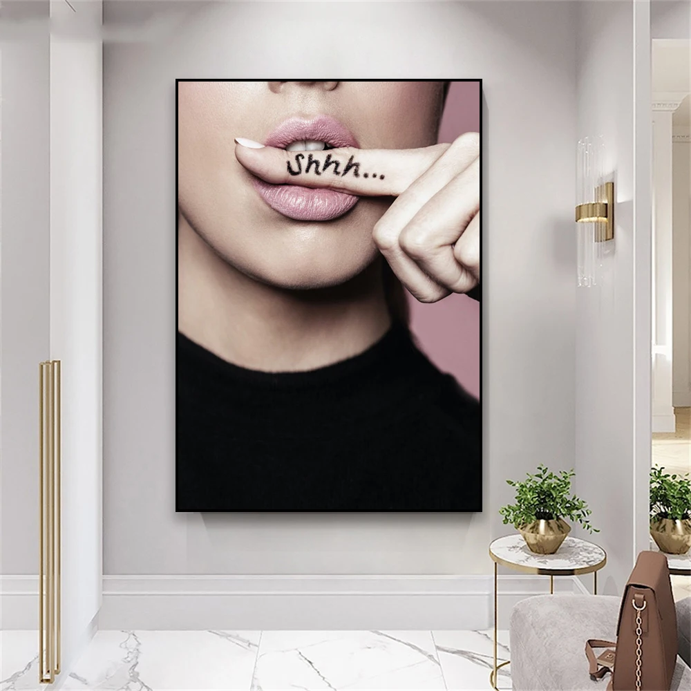 Modern Women Poster Shhh Don’t Speak Art Print Sexy Women Canvas Painting for Gallery Decor Home Living Room Decoration