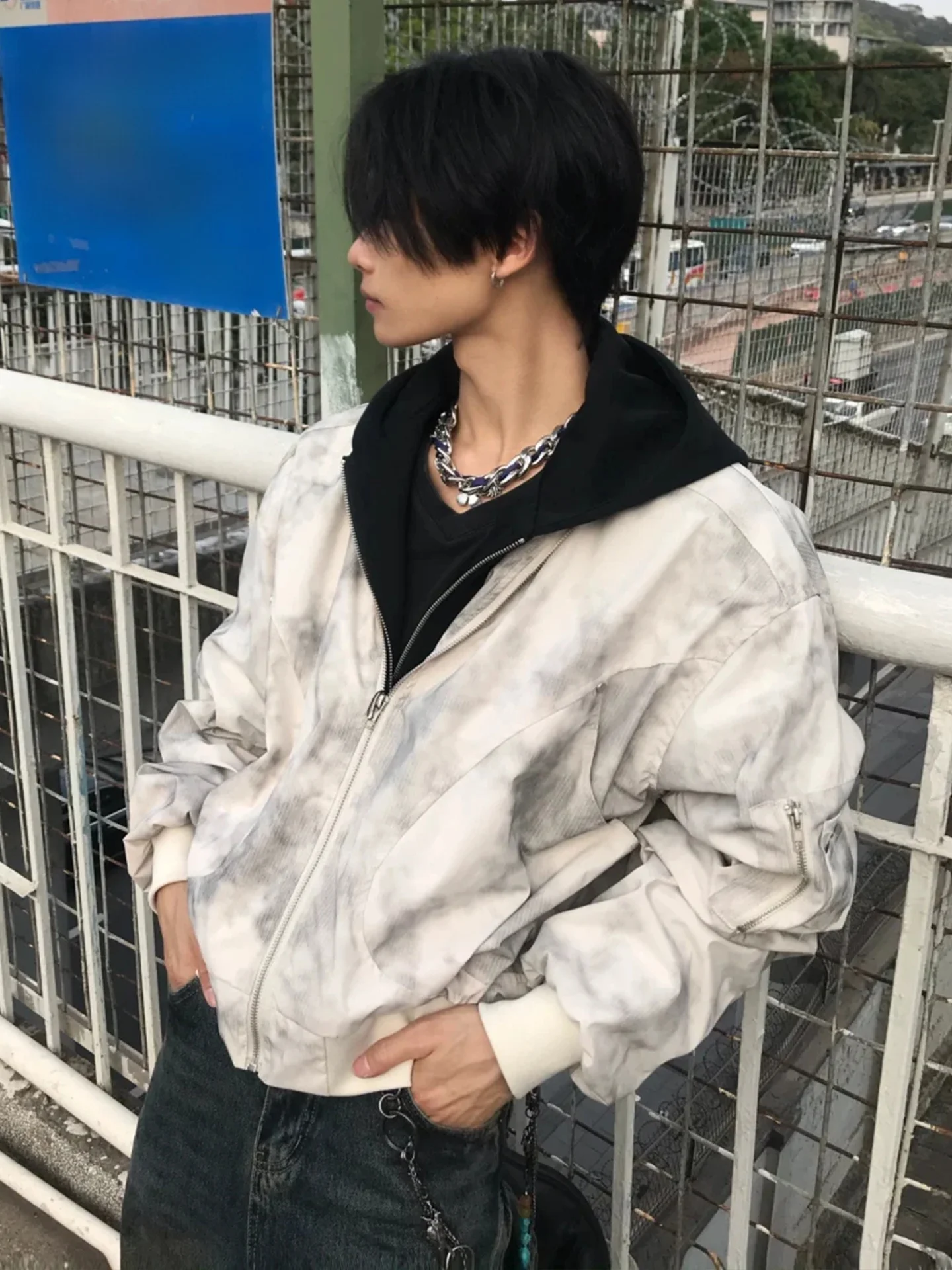 

Мужская куртка-бомбер с капюшоном в стиле тай-дай, повседневная, свободного кроя, в стиле пилот, весна-осень, американский дизайн, свободный крой, молодежная мода