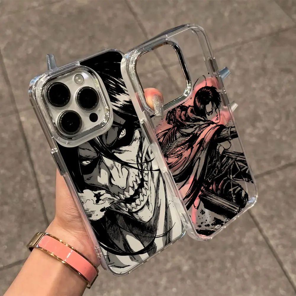 Ataque em titã anime preto caso de telefone para iphone 17 16e 16 15 14 13 12 11 mini pro max x xr xsmax 8 7 ar mais capa macia