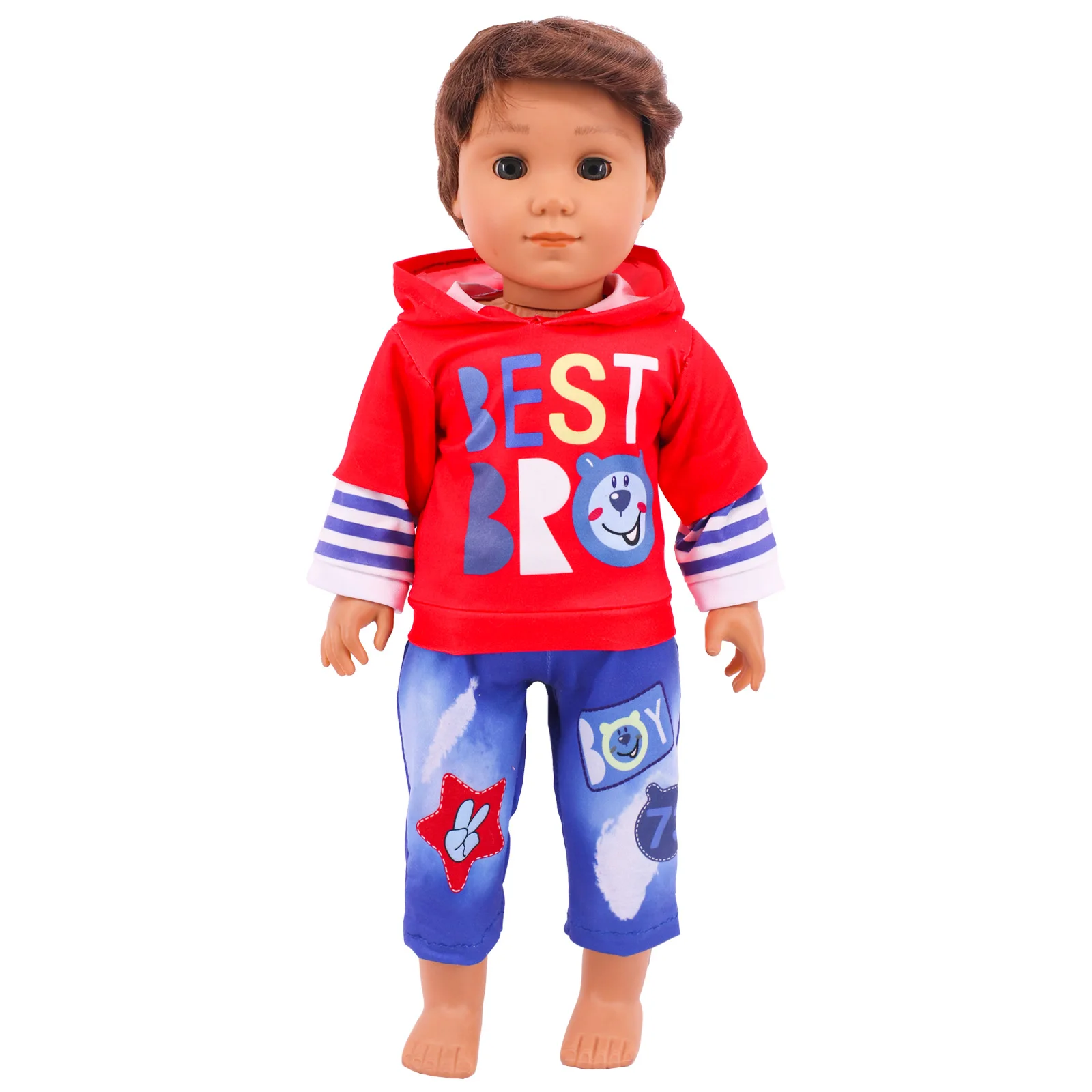 18''boy Poppen Kleding Mode Dagelijks Casual Wear Denim Pak, hoodie Zomer Strand Pak Voor Logan Pop 43Cm Reborn Baby Pop Kleding