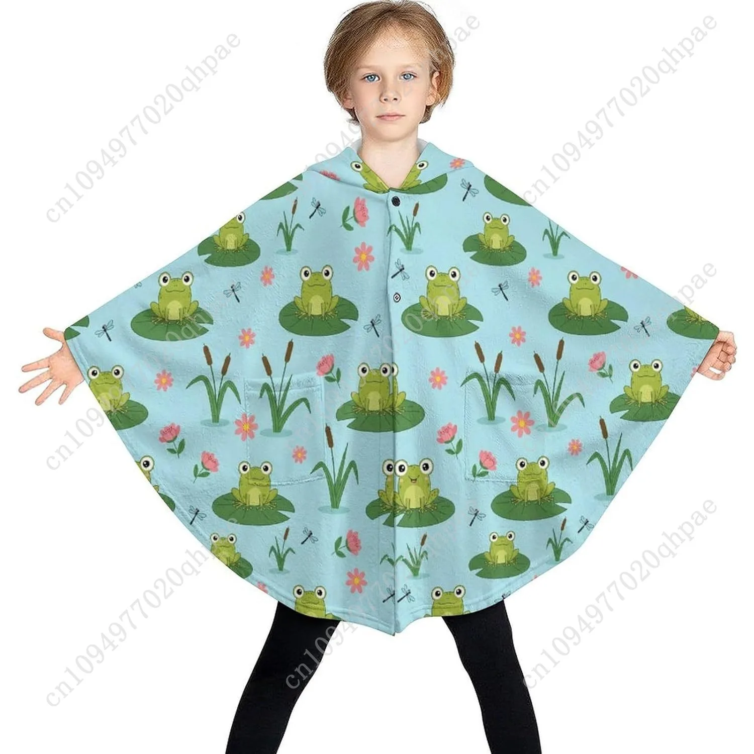 سترة بطانية مريحة من الفلانيل، سترة بغطاء للرأس كبيرة الحجم مع جيوب للأطفال والمراهقين #3