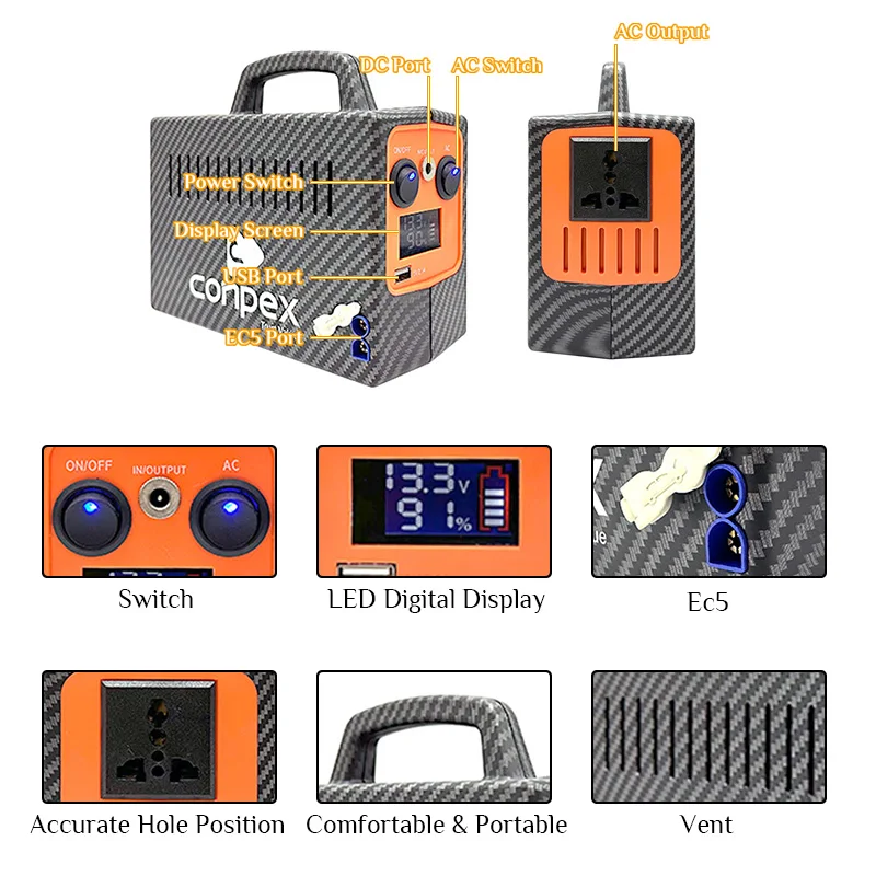 Inverter 220V Portabel Daya Tinggi Penyimpanan Energi Luar Ruangan Mengemudi Sendiri Pasokan Daya Darurat untuk Kemah