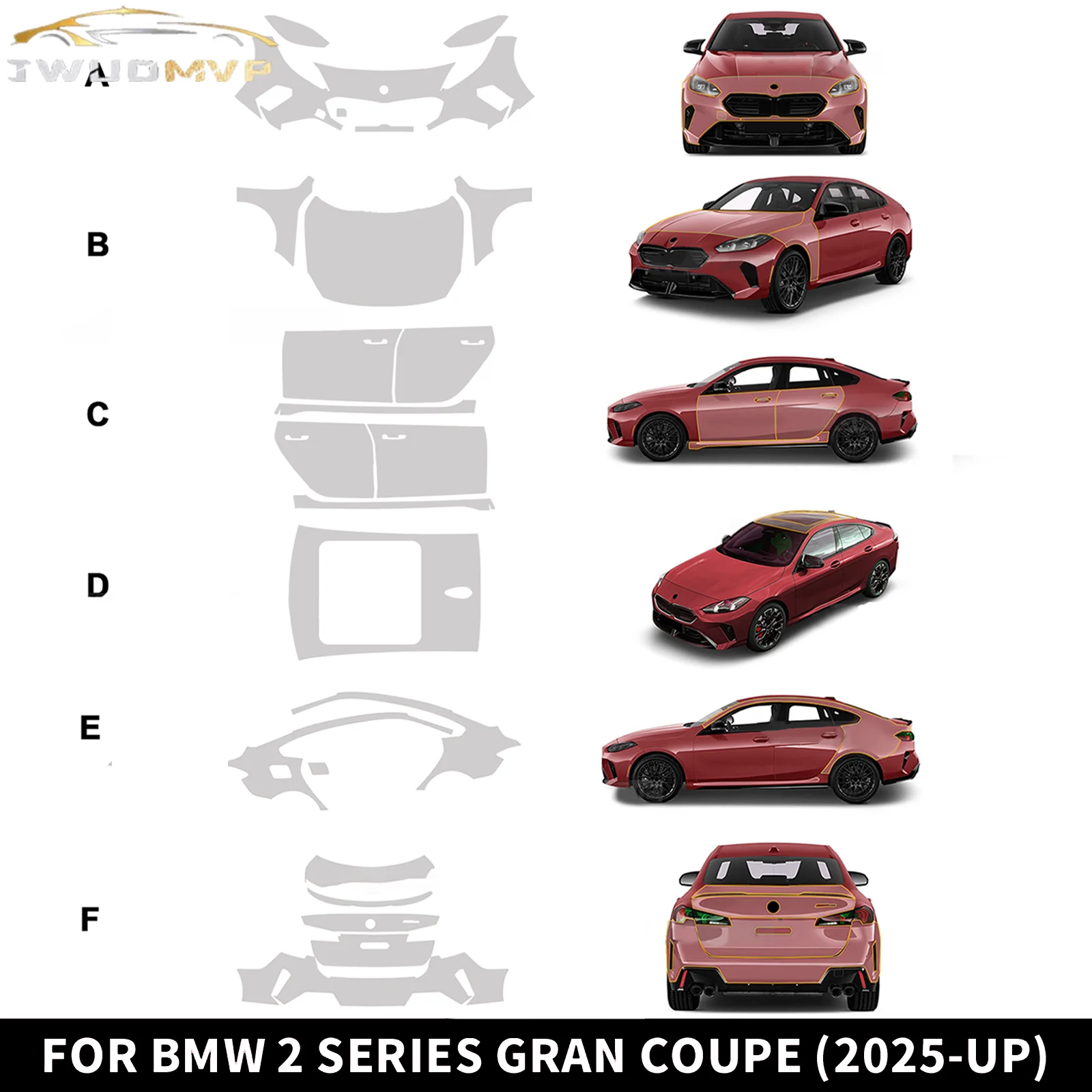 

For BMW 2 Series Gran Coupe F74 2025 TPU Paint Protection Film Body Sticker Anti-scratch Protective Transparent PPF Accessories