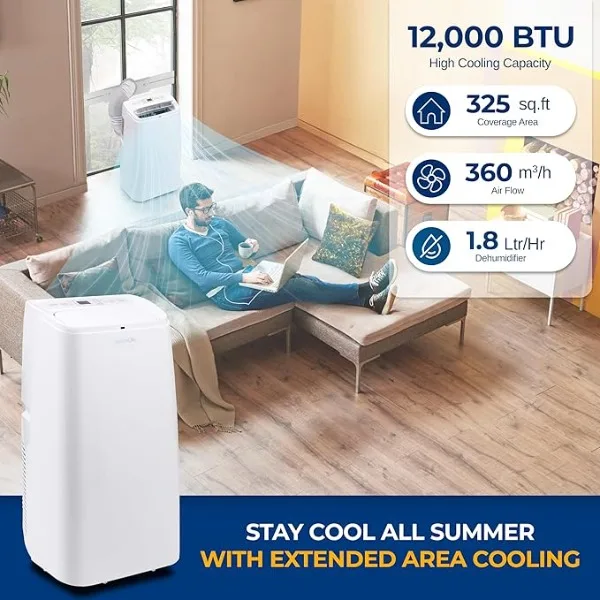 SereneLife Portable Electric Air Conditioner Unit-1150W 12000 BTU Power PlugIn AC Indoor Room Conditioning System w/ Cooler