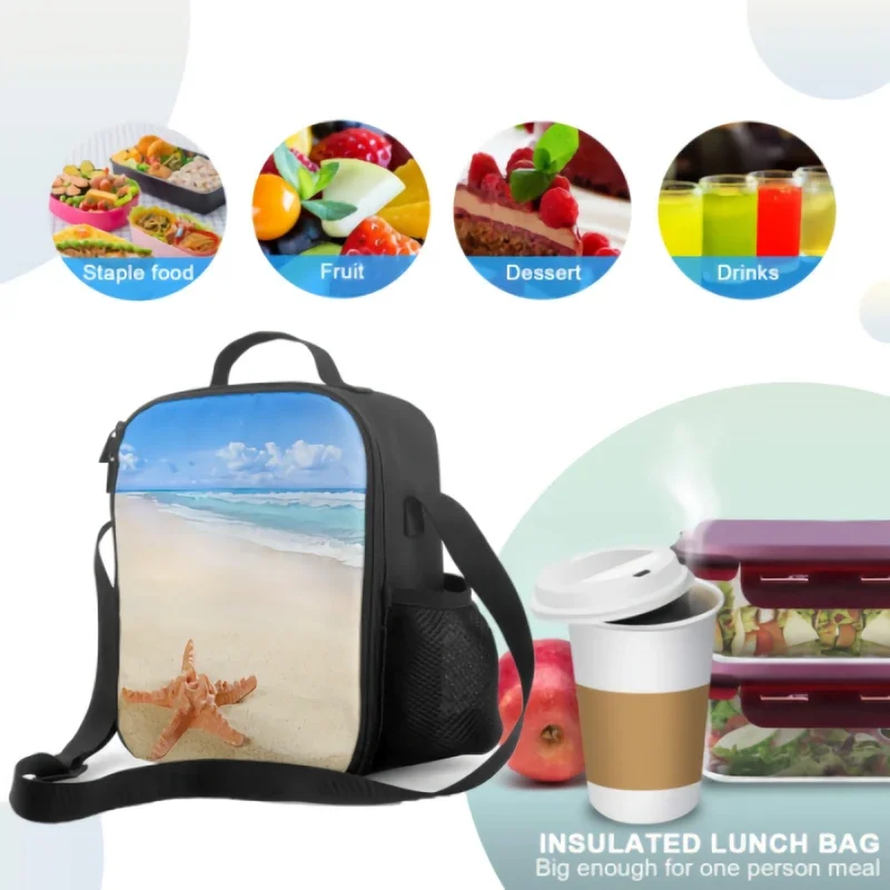 Seestern Strand isoliert Lunch Bag für Schularbeit Picknick Ozean nautischen Thema Tote Lunch Box Container wieder verwendbare Kühltasche